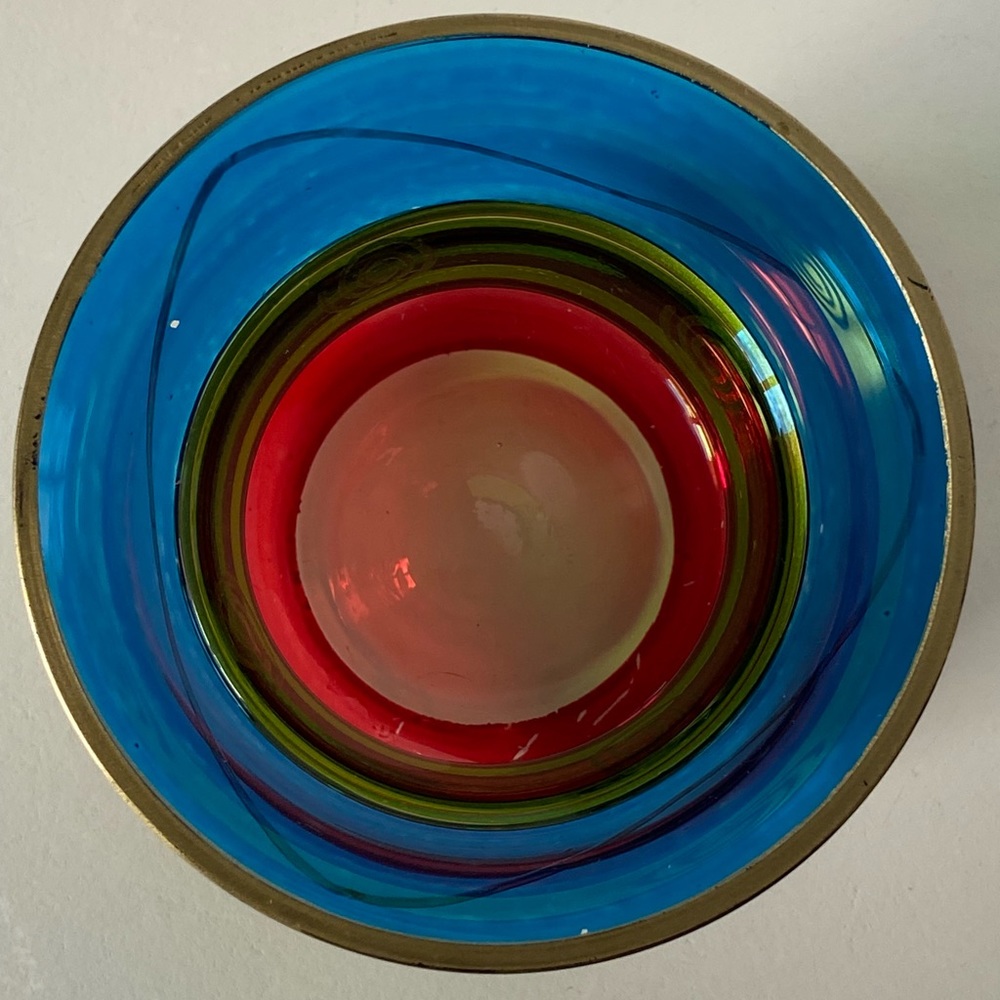 PIER 1 Candle Votive Holder Glass Vintage Red Blue Green Gold Trim Cup Vase Boho - Picture 6 of 16
